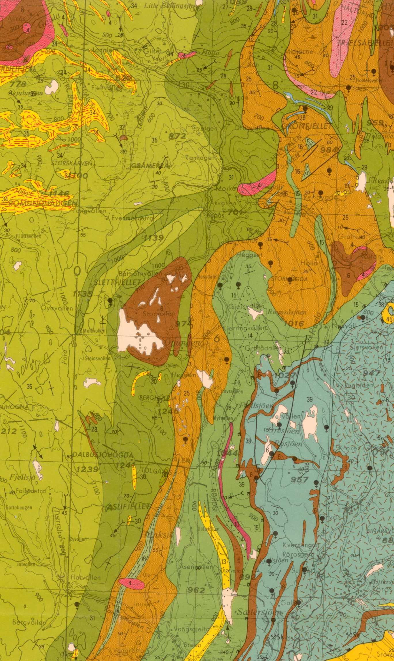 Berggrunns kart over Hessdalsdistriktet
