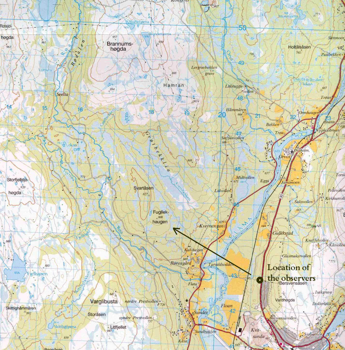 Observasjon 19 August 2000, et kart over omsådet