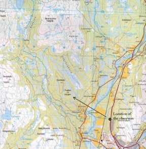 Observasjon 19 August 2000, et kart over området