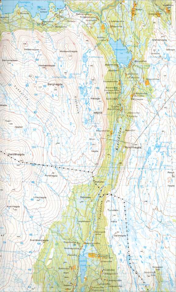 Kart over søndre del av Hessdalen (middle)