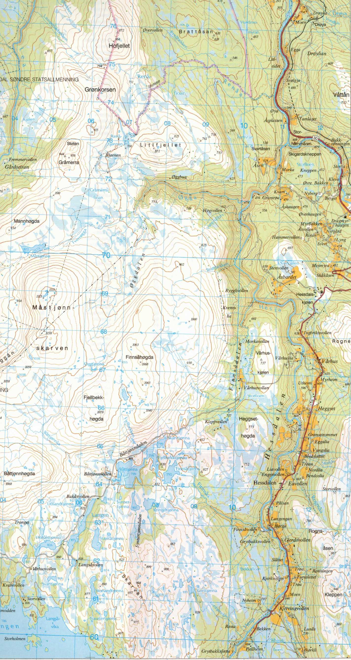 Map of the central part of Hessdalen